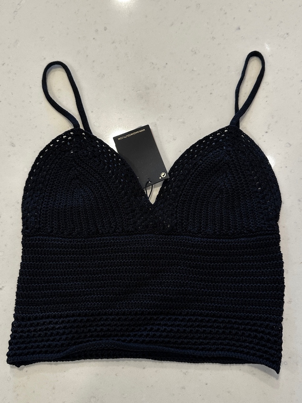 NWT Massimo Dutti Knit Tank Top Small Black Crochet Crop Sleeveless Viral